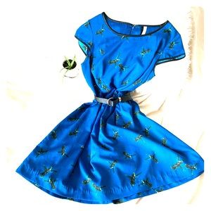 Kensie Blue with Sparrow Print Skater Dress